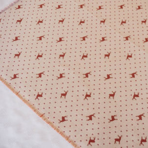Tischläufer Hirsch mit Punkten rot auf beige Stoff