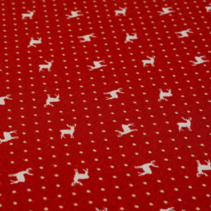 Tischdecke Hirsch mit Punkten beige auf rot