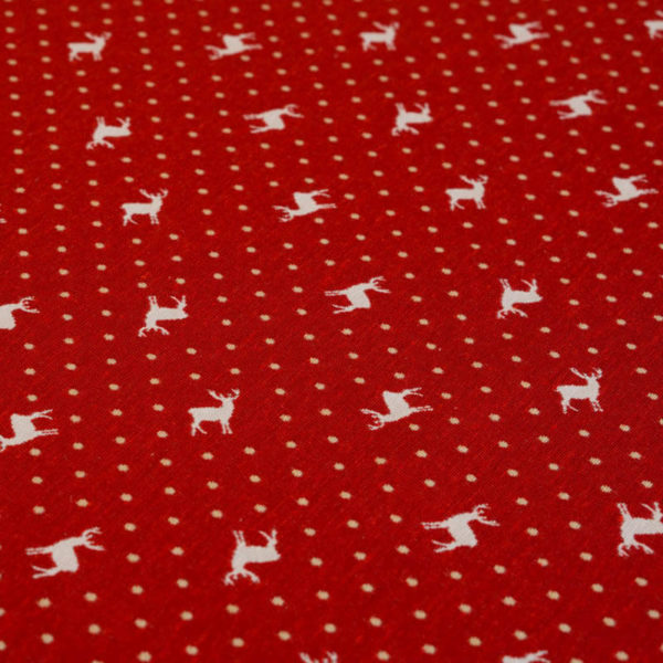 Tischdecke Hirsch mit Punkten beige auf rot