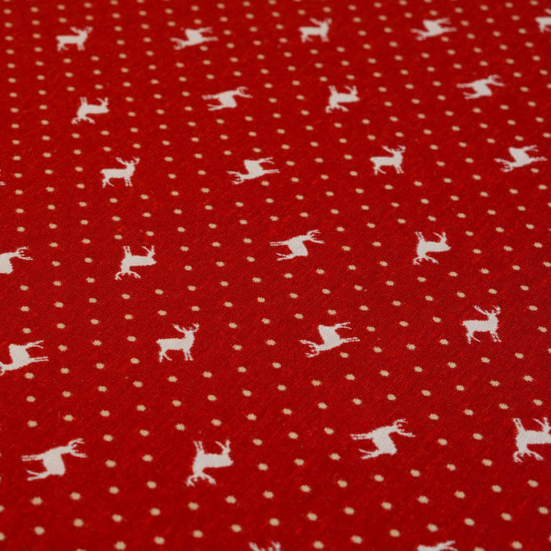 Tischdecke Hirsch mit Punkten beige auf rot Tischdecke Hirsch mit Punkten beige auf rot
