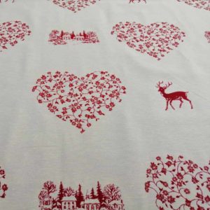 Weihnachtsbaumdecke Hirsch mit Herzen rot und creme beidseitig
