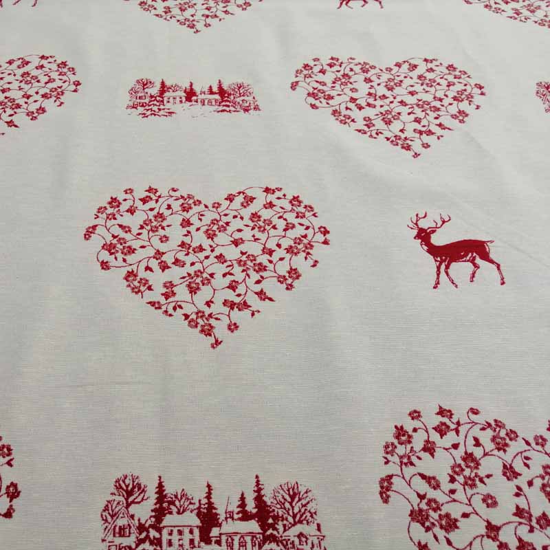 Weihnachtsbaumdecke Hirsch mit Herzen rot und creme beidseitig Weihnachtsbaumdecke Hirsch mit Herzen rot und creme beidseitig