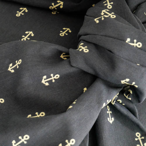 Meterware Maritim blau mit weißen Anker Meterware Maritim blau mit weißen Anker