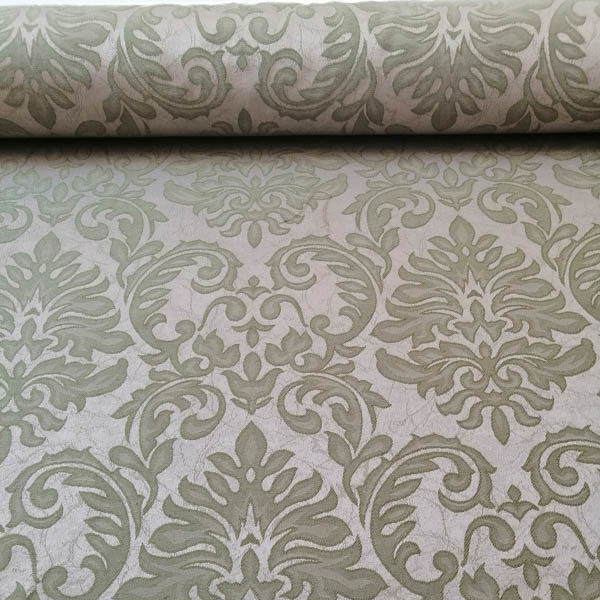 Meterware Stoff - Beige mit grünen mit Ornamenten