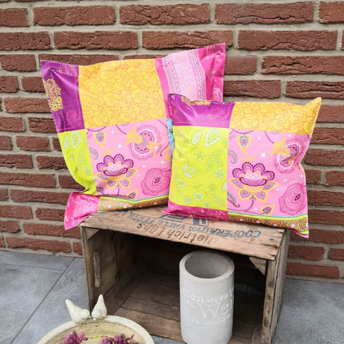 Outdoor Kissen Boho Chic bunt aus Wachstuch 2 Kissen Outdoor Kissen Boho Chic bunt aus Wachstuch 2 Kissen