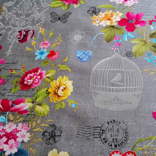 Tischdecke Grau mit pinken Blumen Tischdecke Grau mit pinken Blumen