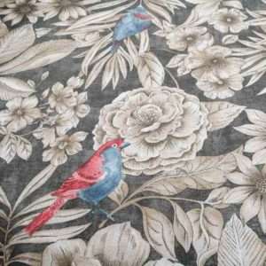Meterware Beschichtete Baumwolle Vogelmotiv grau