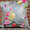 Gartenkissen Wachstuch Grau mit pinken Blumen 50x50cm