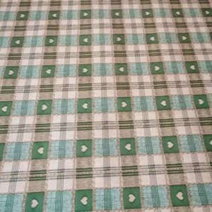 Wachstuch Tischdecke Grün kariert mit Herzen