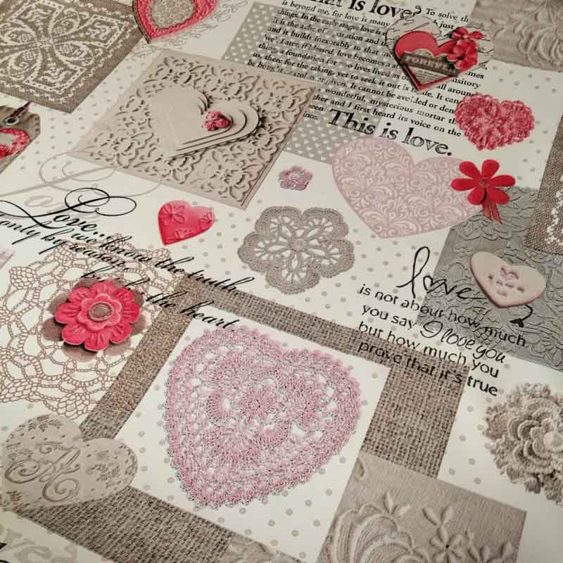 Wachstuch Tischdecke Shabby Chic - Rosa Herzen Wachstuch Tischdecke Shabby Chic - Rosa Herzen