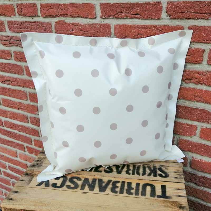 Helles Wachstuchkissen mit beigen Punkten Quadratisches Wachstuch Kissen Hell mit beigen Punkten