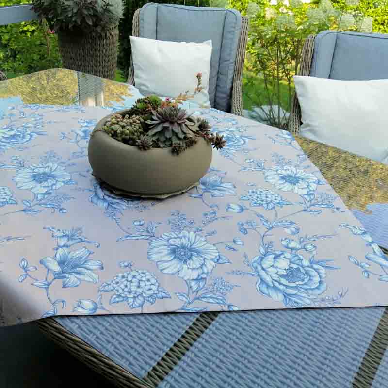 Mitteldecke Beige mit blauen Blumen Mitteldecke Beige mit blauen Blumen