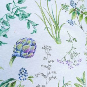 Beschichtete Baumwolle weiß: Meterware Artischocken & Gräser