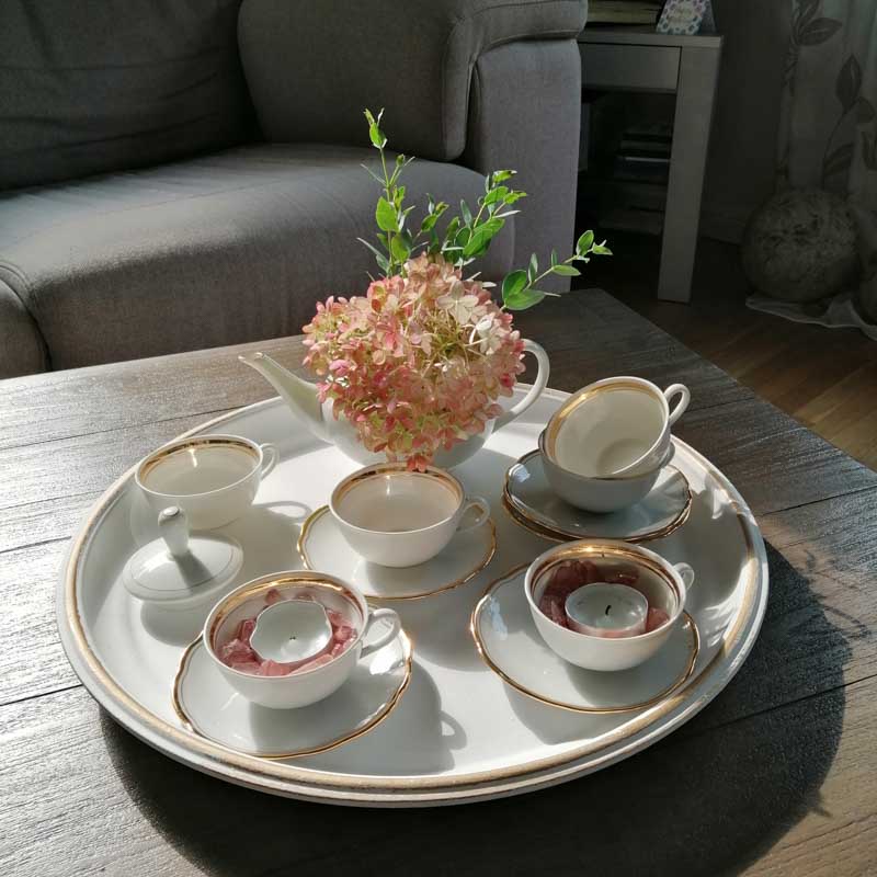 Deko mit Hortensien Tablett